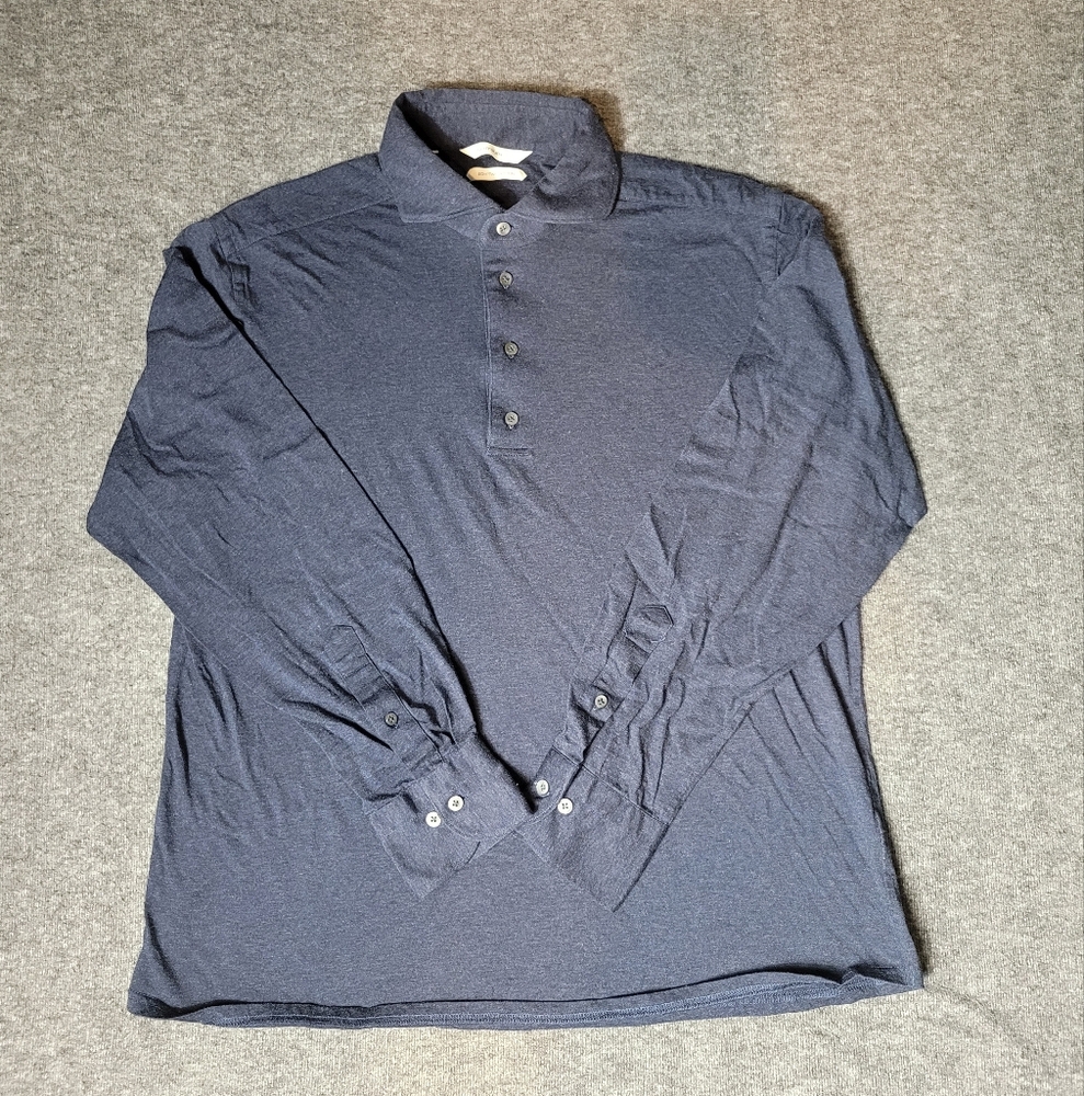 Suitsupply Pure Cotton Shirt 1/4 Button Mens Size M Slim Fit Blue Long Sleeve